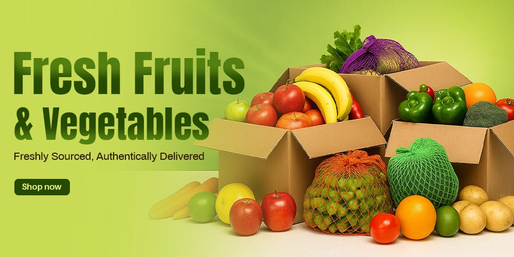 Banner featuring crisp local produce, wholesale food items for restaurants including fresh vegetables, rice, flour, eggs, dairy, oils,packaged goods.